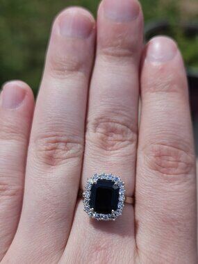 18K White Gold & Diamond Halo 3.17ct Sapphire Cathedral Cocktail Ring Size 8